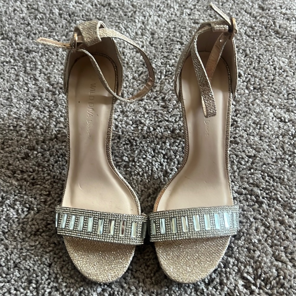 Wild Diva  Gold Ankle Strap Heels Size 7.5